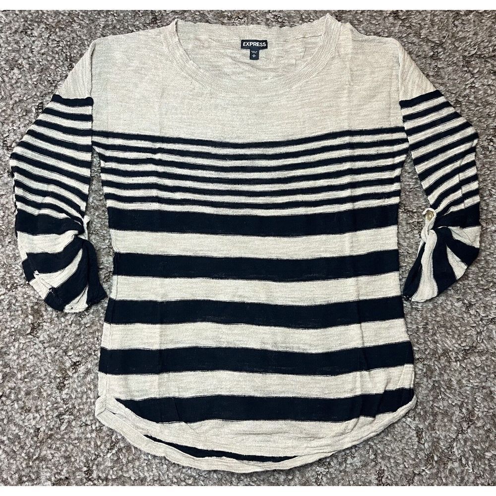 Express Sweater Womens Small Gold Black Striped Long‎ Sleeve Pullover